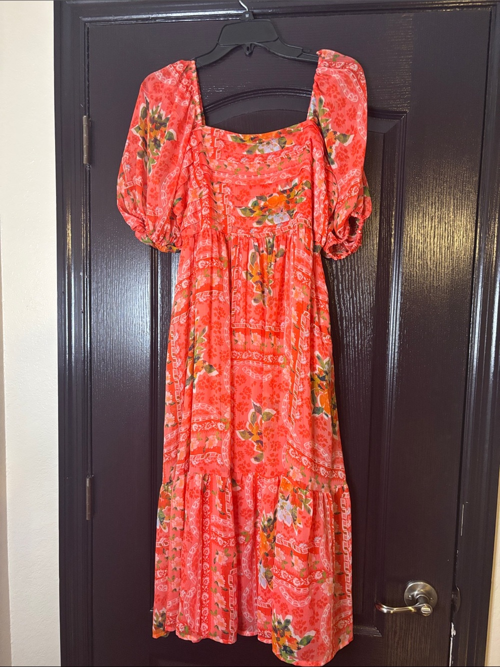 Coral Floral Square-Neck Maxi Dress